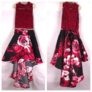 Speechless Kids High Neck Sleeveless Formal Hi Low Rose Print Dress